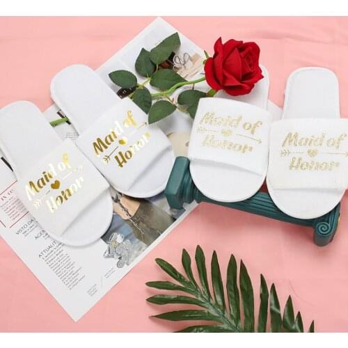 1 Pair Bride Shower Bride Wedding Decoration Bridesmaid Hen Party Spa Soft Slippers Ladies Bachelorette Party Supplies Gifts