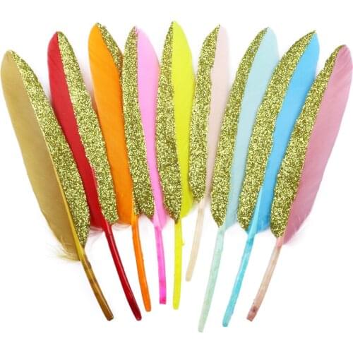 10-15CM Gold Black Printing Goose feathers for Crafts handwork Jewelry Wedding Home Decorative plume 10pcs/lot