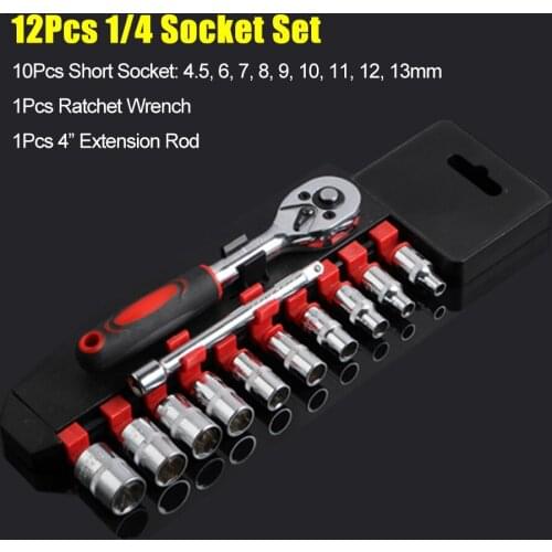 12Pcs 1/4 Socket Wrench Set Automotive Connecting Rod Combination Tool