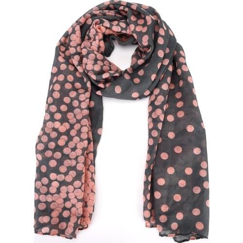 2 Colors Pink Grey Women Lady Spring Autumn Wrap Shawl Soft Warm Long Voile Neck Large Dots Scarf