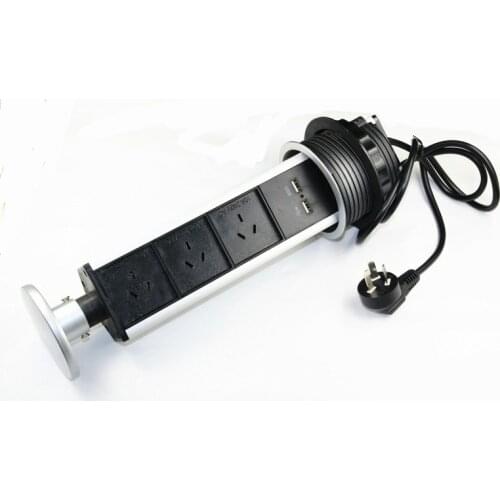 3 AU Plug Power 2 USB Pulling Pop Up Power Socket Tabletop Electric Outlet with LED Indicator For Kitchen/Conference room