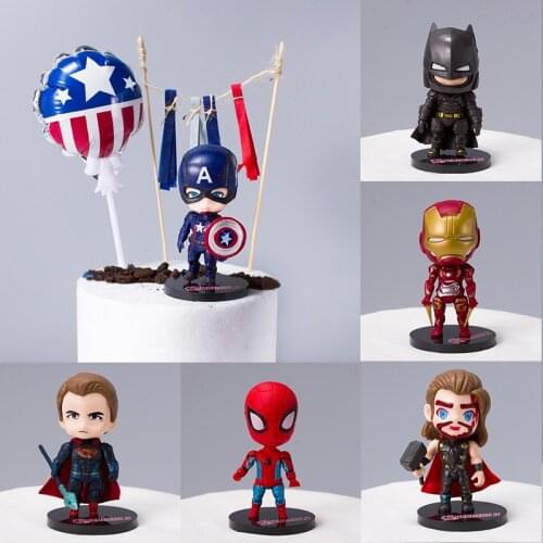 Disney 6 Pcs Birthday Cake Decoration Avengers Cake Decoration Plastic Spiderman Superhero Iron Man Captain America Decoration