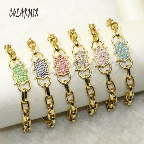 6Pcs Lock charm bracelets Rainbow Zircon Clasp bracelet fashion jewelry for women bracelets accessories gift 50677