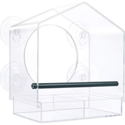 Acrylic Bird Feeder Window Mount Weatherproof with Shield Roof and Drain Holes