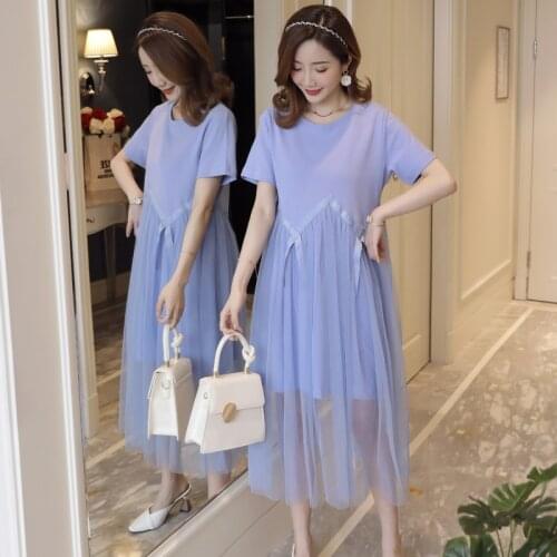Pregnant Women Vestidos Dress Womens Pregnancy Summer 2020 Korean fashion Voile Patchwork Cotton Maternity Dress Plus Size
