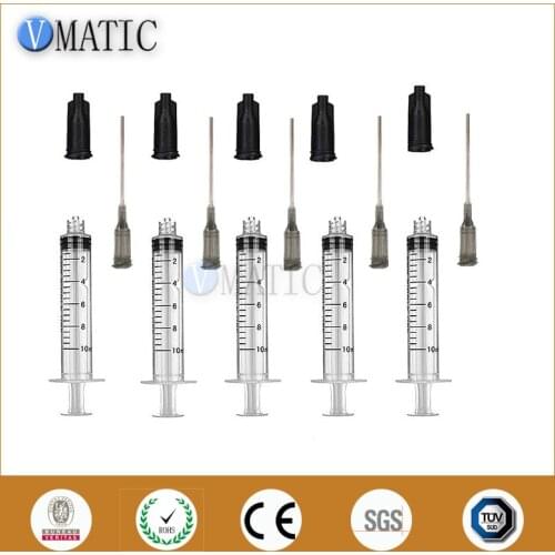 Free Shipping Non Sterilized 5Pcs Dispensing Syringes Luer Lock 10ml/cc With Needle 16G 1 Inch & Stoppers