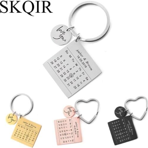 Custom Calendar Birth Date Tag Keychain Engrave Love Text Name Key Chains Hollow Heart Circle Keyring Women Personalized Jewelry