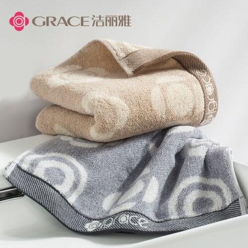 Four packs of gray 2 brown 2, printed logo cotton face towel, mens business and leisure, no lint and no fading