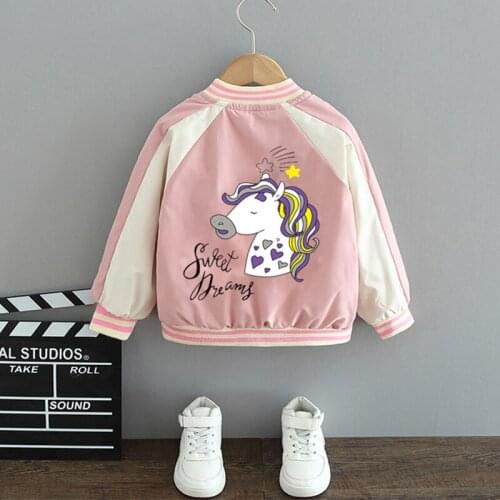 2021 Spring Autumn Girls Fashion Thin Unicorn Cartoon Jacket Kids Clothes Windbreaker Children Sweet Coat Toddler Girl Outfit