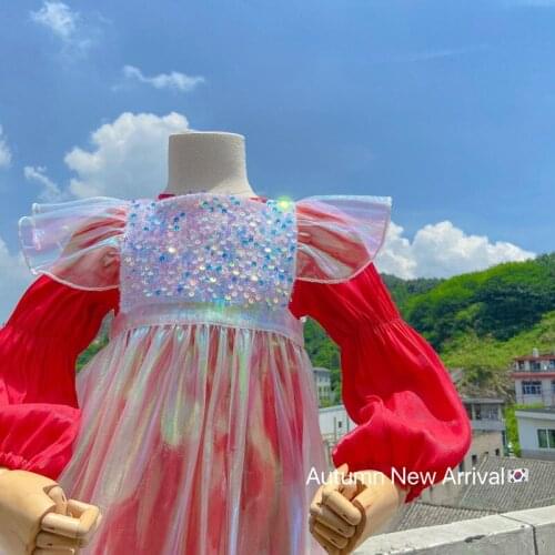 Kids Dresses For Girls Clothes 2021 New Spring Autumn Children Princess Dress Baby Girl Sequined Vestidos Red Blue18M-7Y