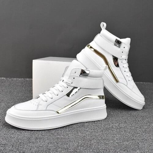 Designer Classic Mens White Casual Comfort Shoes Fashion Round Toe Lace Up High Top Leisure Platform Zapatos Size 38-43 ERRFC
