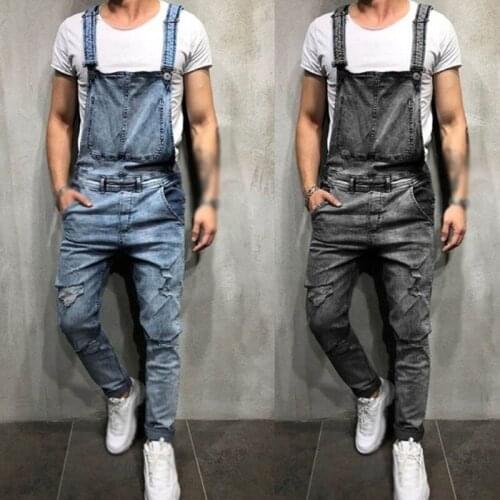 Stretch Jeans Mens Wild Trousers Streetwear Men Casual Jeans Denim Jean Jumpsuit Rompers One Piece Suit Retro Men Jeans Pocket