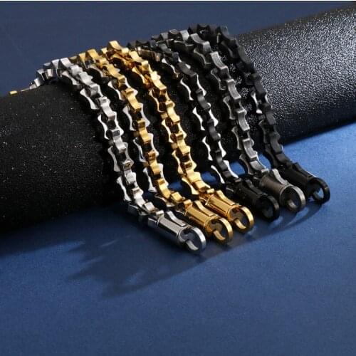 Hiphop Punk Rock Black Gold Stainless Steel Biker Jewelry Male 10MM Wide Vintage Mens Bike Chain Bracelets Bangle