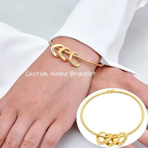 Custom Name Bangles Personalized Bracelet Gold Stainless Steel Bracelets for Women Nameplate Family Names Customized Jewelry