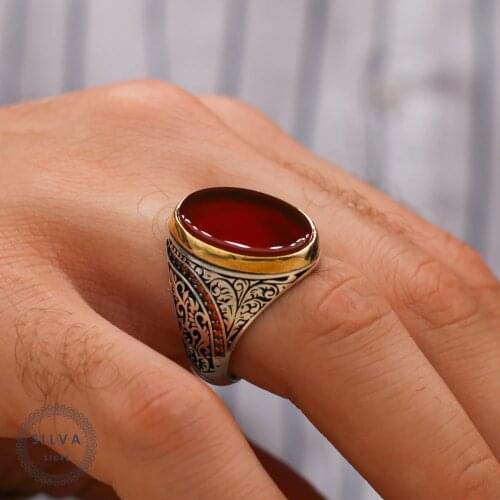 Agate Aqeeq 925 Silver Mens ring. Man jewellery stamped with silver stamp 925 All sizes are available