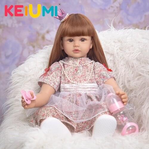 KEIUMI Long Hair Princess Reborn Boneca 60 cm Cloth Body Stuffed Reborn Baby Doll Bebe Reborn Kids Playmate For Childrens Day