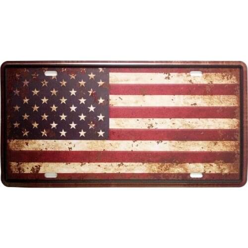 American Flag Logo Retro Metal Vintage Auto License Plate Tin Sign Embossed Tag Size Home Pub Bar Decor Wall Plaque 6 X 12