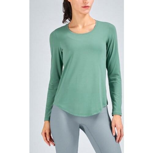 Sexy Women Fitness Long Sleeve Round Neck Slim Fit Naked Soft T-shirt Stretch Sports Top Yoga Training Gym Clothe Running Female