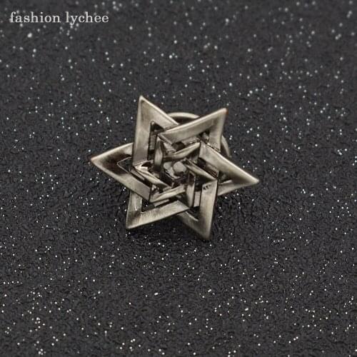 Fashion lychee Retro Multi Layered Star Of David Brooch Six-pointed Star Geometric Pins Clips Mens Casual Jewelry