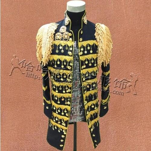 Men Long Suits Designs Masculino Homme Terno Stage Singers Mens Blazer Dance Clothes Jacket Star Style Dress Punk Stand Collar