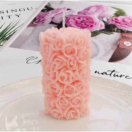 New 3D Rose Flower Candle Silicone Mold DIY Gypsum Plaster Mould Cylinder Shape Silicone Soap Candle Molds Valentine Decoration