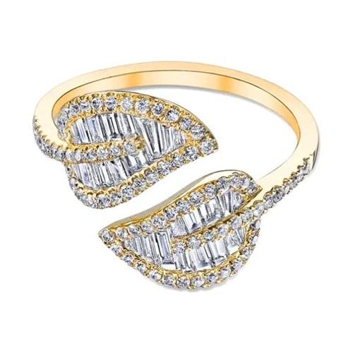 Zircon leaves and diamond-encrusted open ring female European and American retro jewelry ring