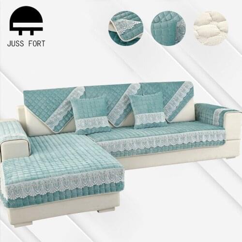 Thick Flannel Quilted Sofa Towel Warm Plush Lace Sofa Covers Solid Anti-slip Bay window cushion for Living room Couch Cover 1PCS