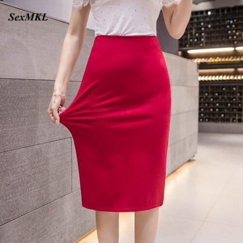 Plus Size Pencil Skirts Womens 2020 Elastic Casual High Waist Sexy Office Ladies Black Red Jupe Femme Bodycon Skirt Women
