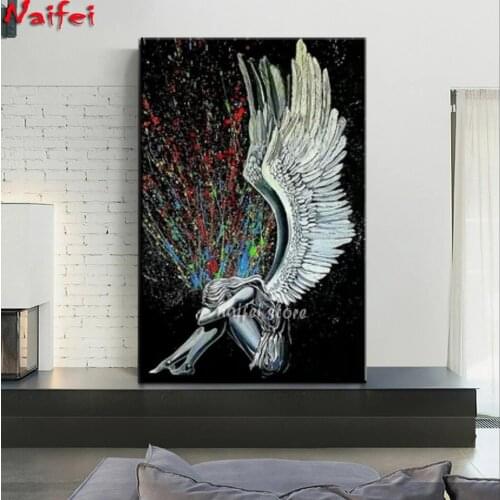 Full Square Round DIY 5D Diamond Painting Sad Angel Girl Diamond Embroidery Sale Diamond Mosaic Dark fantasy art,Home Decor