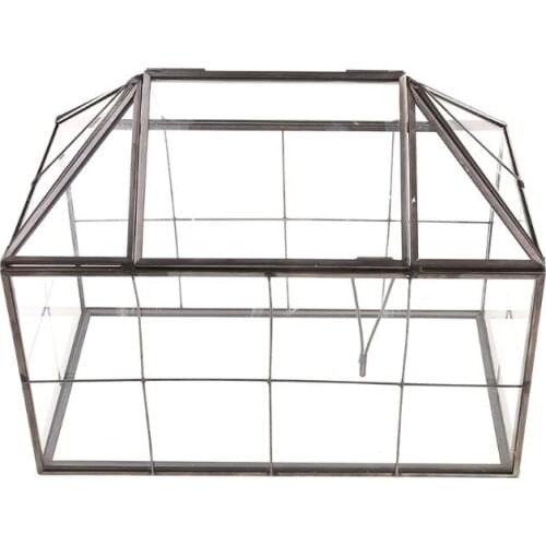 Q0KE Glass Terrarium Jewelry Box Clear Glass Box Geometrical Box ,House Shape Close Glass Geometric Terrarium Tabletop Succulent