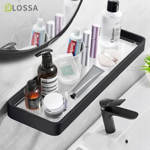 ELOSSA Punch-Free Bathroom Shelf Removable Glass Shower Storage Rack Shampoo Organizer Household Bathroom Accessories Set