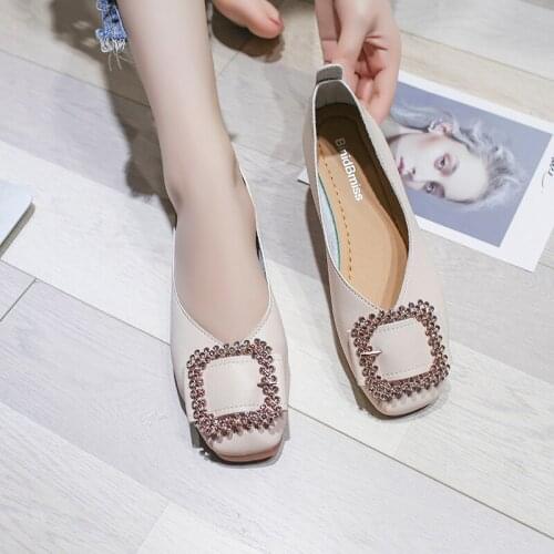 Spring Autumn New Listing Comfortable Square Head Shallow Mouth Flat Shoes Women Shiny Rhinestones Solid Color Simple W38-72