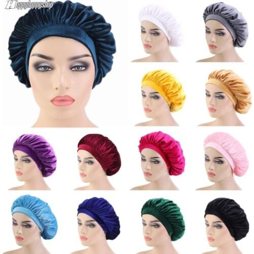 Unisex Adult Cap Women Velvet Elastic Wide Band Turban Casual Bonnet Hair Care Hat Night Sleep Cap Headwrap Men Accessories