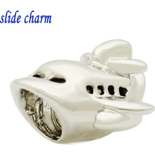 Slide charm Free shipping New European fashion ornaments small black and white airplane charm beads fit Pandora bracelet