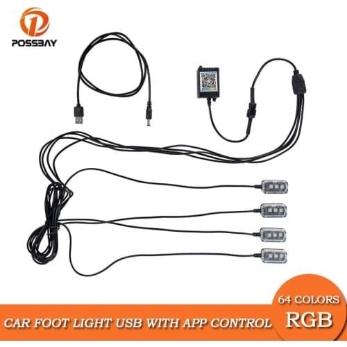 Led Car Foot Ambient Light With USB Wireless Remote APP Control RGB Auto Interior Decorative Atmosphere Lights 64 Colors