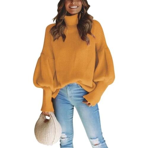 Explosion sweater lady top models six-color high collar lantern sleeve sweater women autumn winter wild casual warm knit tops