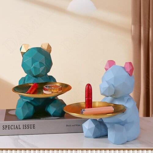 Creativity Resin Figurines Little Bear Decorative Desktop Snacks Organizer Office Desktop Statue Home Decoration Ornaments