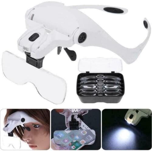 Magnifying Glass Lens LED Light Lamp Visor Head Loupe Jeweler Headband Magnifier DIY Jewelry Making Tools
