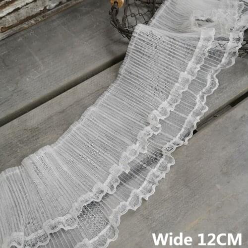 12CM Wide White Double Layers Mesh Ruffle Wavy Lace Applique Embroidered Trim Ribbon DIY Wedding Dress Skirt Hem Sewing Decor