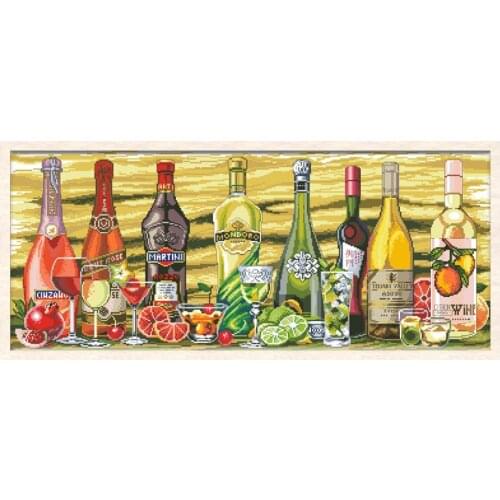 All Kinds Of Wine Stamped Cross Stitch Kits Printed Fabric Embroidery Package 11CT 14CT DIY Needlework Sets Home Decor Paintings