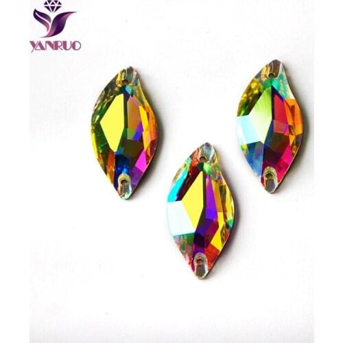 YANRUO 3254 Diamond Leaf Crystal AB Sew on Crystals for Sewing Stones Flatback Rhonestones for Clothing DIY