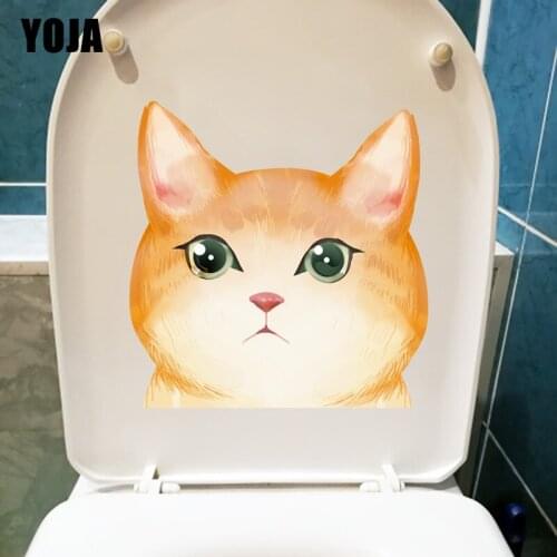 YOJA 24.1×24.8CM Hand Painted Yellow Kitten Home Decor WC Accessories Toilet Sticker T1-2478