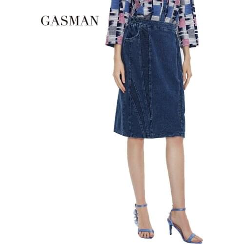 GASMAN New Summer High-waisted skirt Denim Women casual midi oversize cotton Stylish and comfortable blue Short skirts 5171