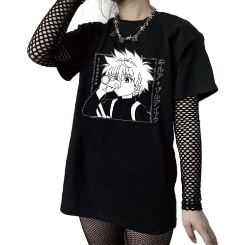 Hunter x hunter t shirt for girls women killua femme oversized hisoka anime korean style cosplay kawaii e girl