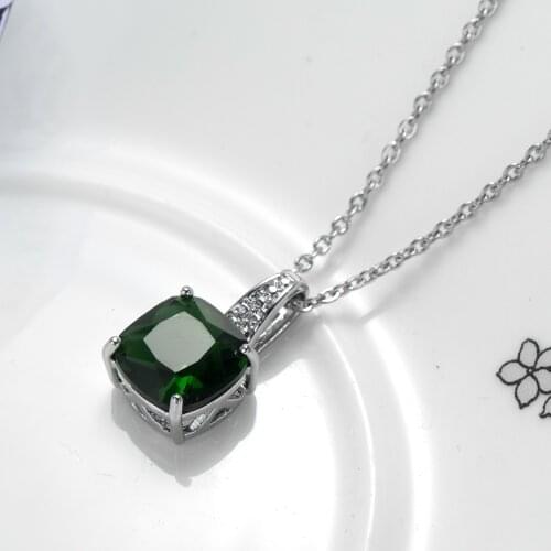 Simple Mosaic CZ Green square Zircon Pendant Necklace For Women Silver Color Necklaces Chain Choker kolye Xmas Gift