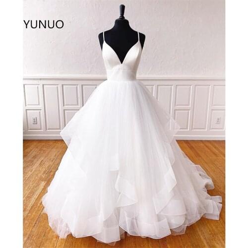 YUNUO Glamorous Custom White Prom Dress Spaghetti Straps Tiered Tulle Floor Length Evening Formal Dresses for Women Gowns