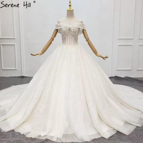 Serene Hill Ivory Off Shoulder Sexy Glitter Wedding Dress 2020 Dubai Sleeveless Beading Luxury Bridal Gown Custom Made CHX0153