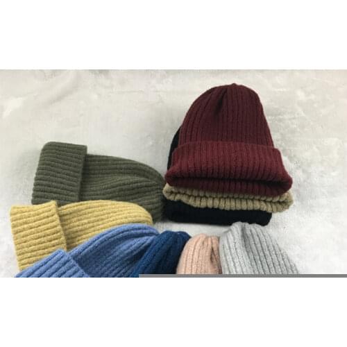 Women Beanie Spring Winter Wool Knitted Hat Solid Color Soft Warm Girls Lady Casual Cap