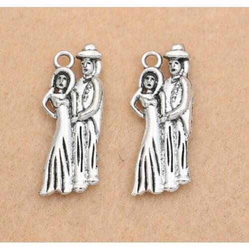 10PCS Antique Silver Plated Bride Groom Charm Pendant Bracelet Earrings Findings Jewelry DIY Making Accessories 28x10mm