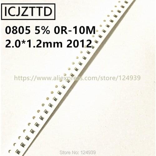 100pcs 1/8W RJ 0805 5% Res 2.0*1.2mm 300R 330R 360R 390R 430R 470R 510R 560R 620R 680R 750R 820R 910R 1K 1K0 1.1K 1K1 1.2K 1K2